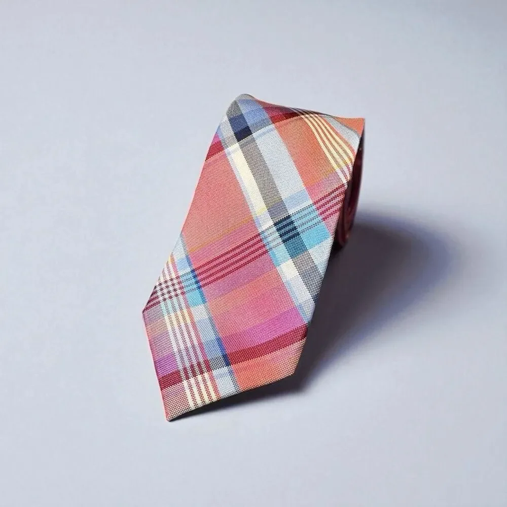Tommy Hilfiger‎ Men's Plaid Necktie  Red, Blue, White, Purple  Classic Slim Tie